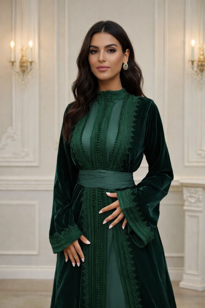 قفطان مخملي محتشم بتطريز فاخر – أناقة ملكية