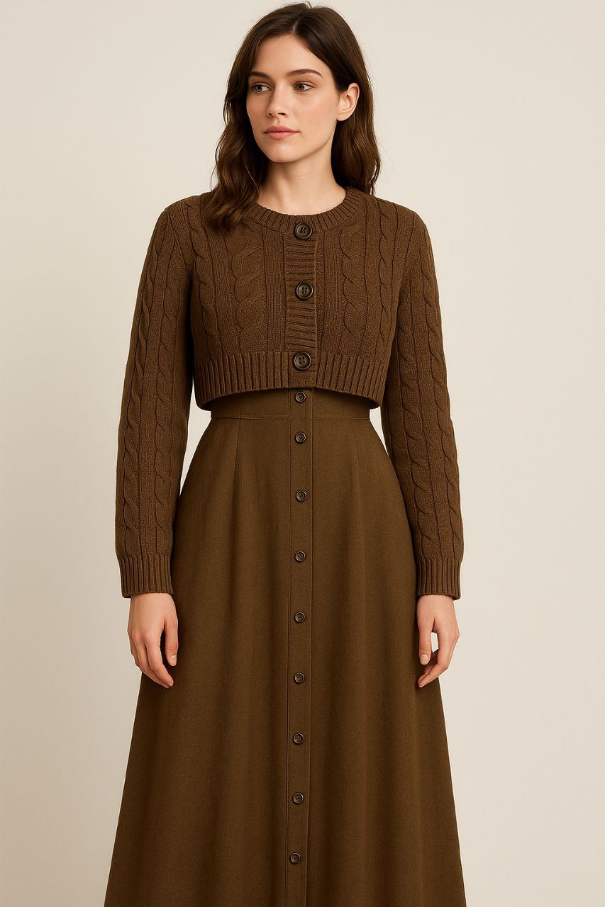 فستان انيق مع جاكيت قصير بتفاصيل راقية