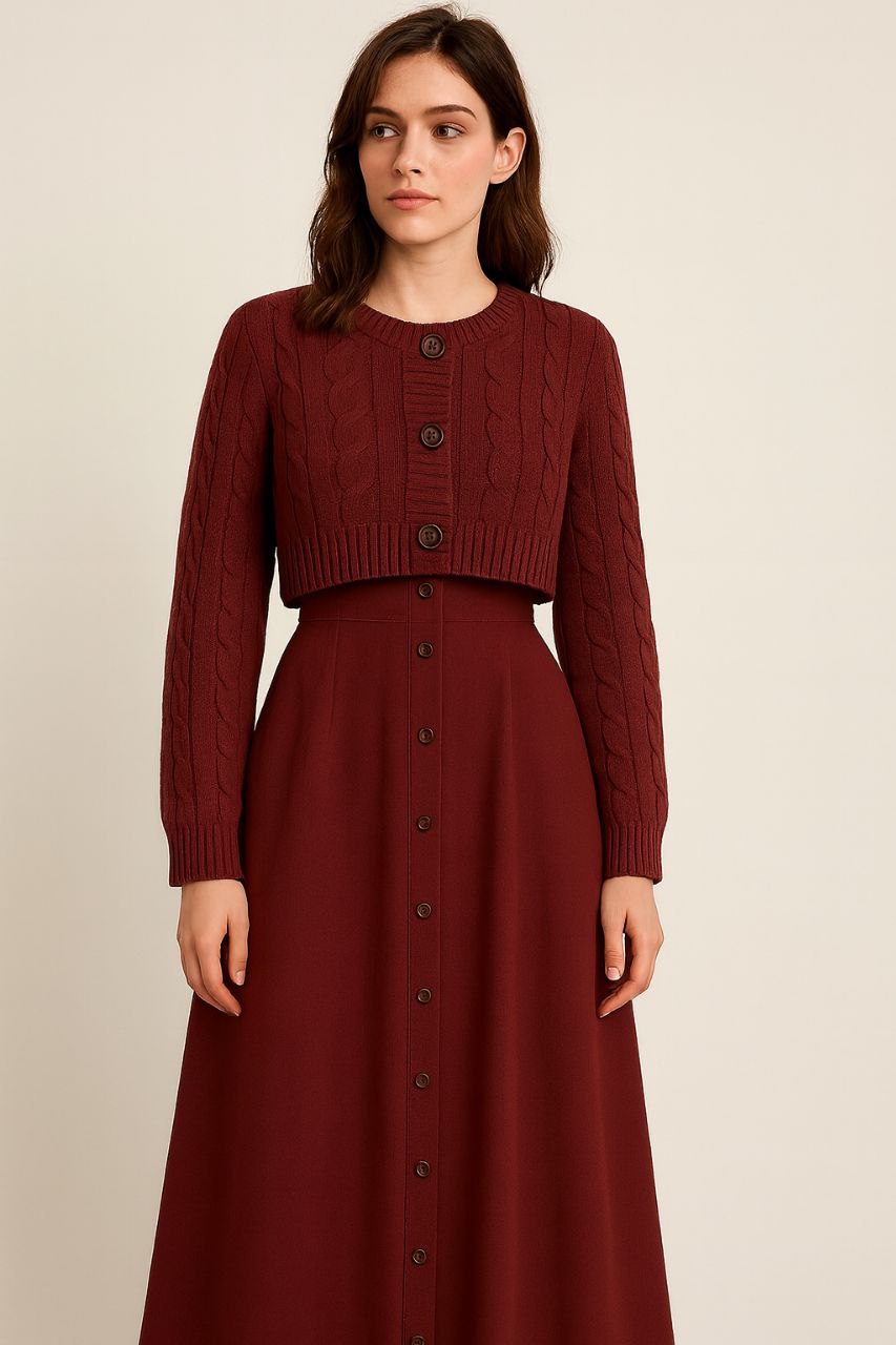 فستان انيق مع جاكيت قصير بتفاصيل راقية