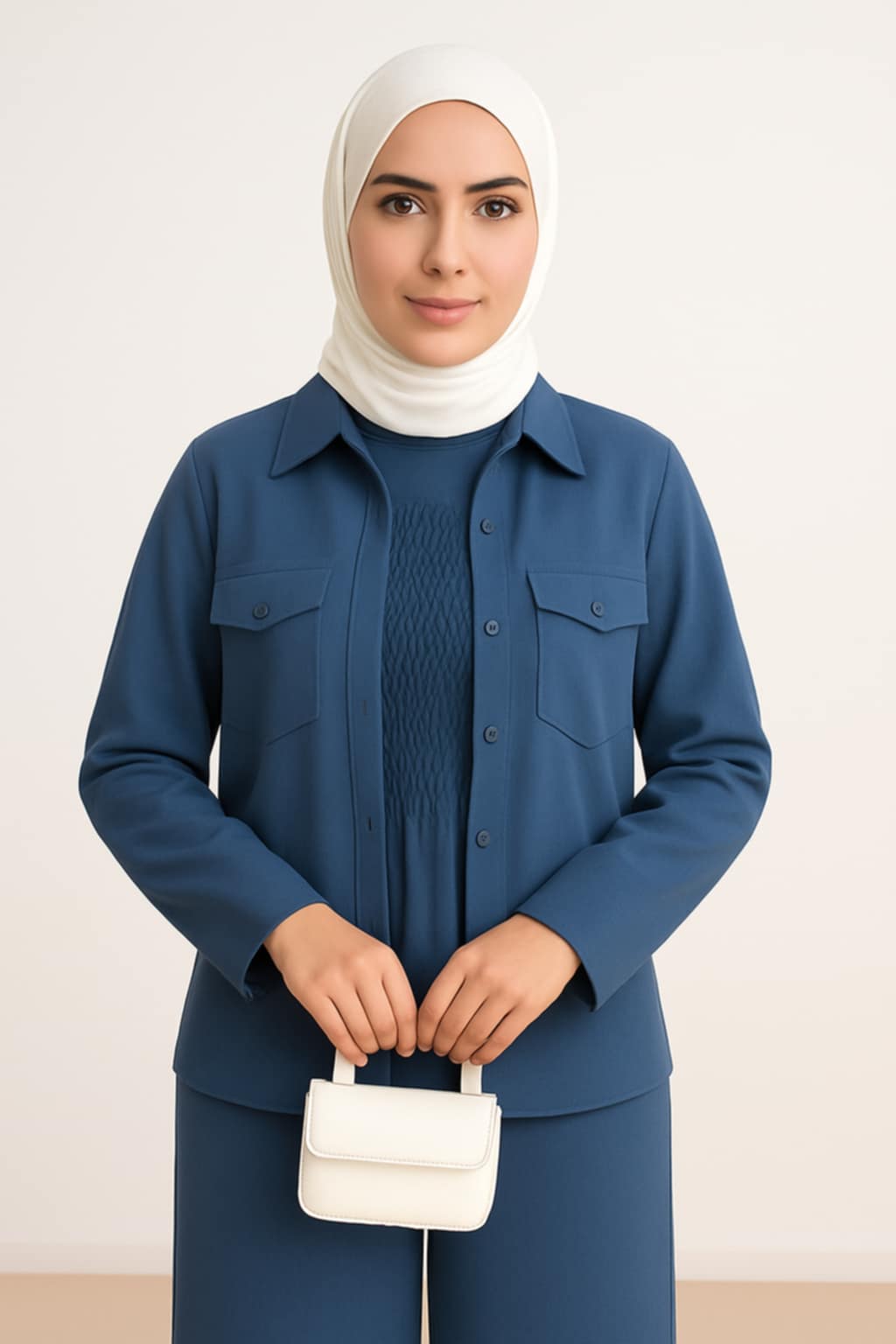 اطلالة أنيقة ومحتشمة بطقم عملي من قطعتين