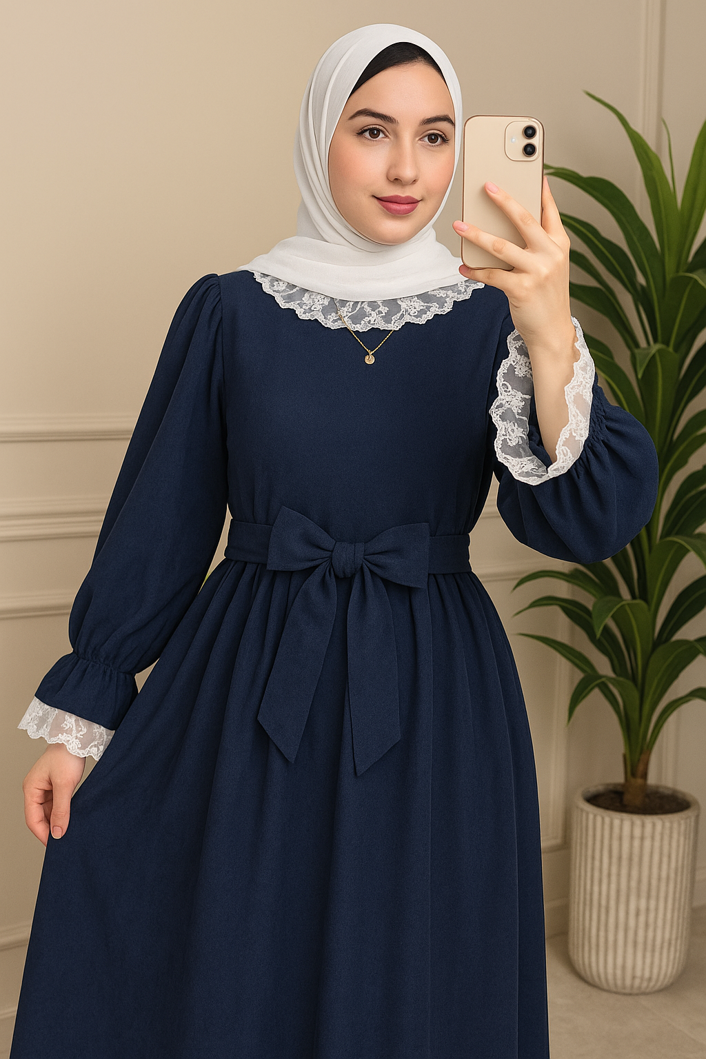 فستان أنيق بالدانتيل والربطة الأمامية