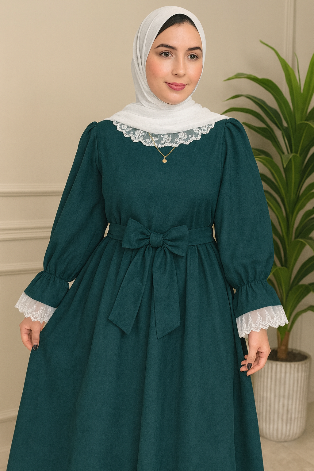 فستان أنيق بالدانتيل والربطة الأمامية