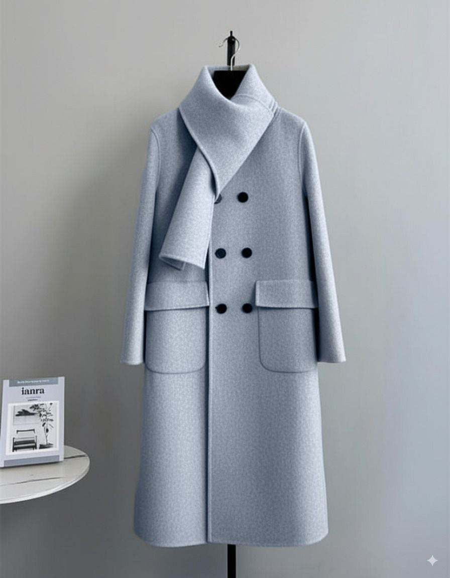 معطف شتوي أنيق مزدوج الأزرار بياقة ملفوفة