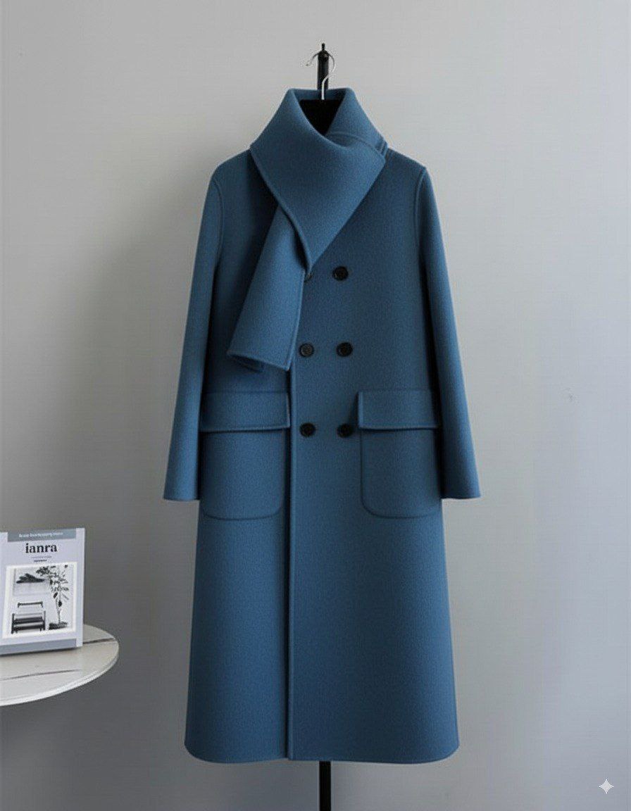 معطف شتوي أنيق مزدوج الأزرار بياقة ملفوفة