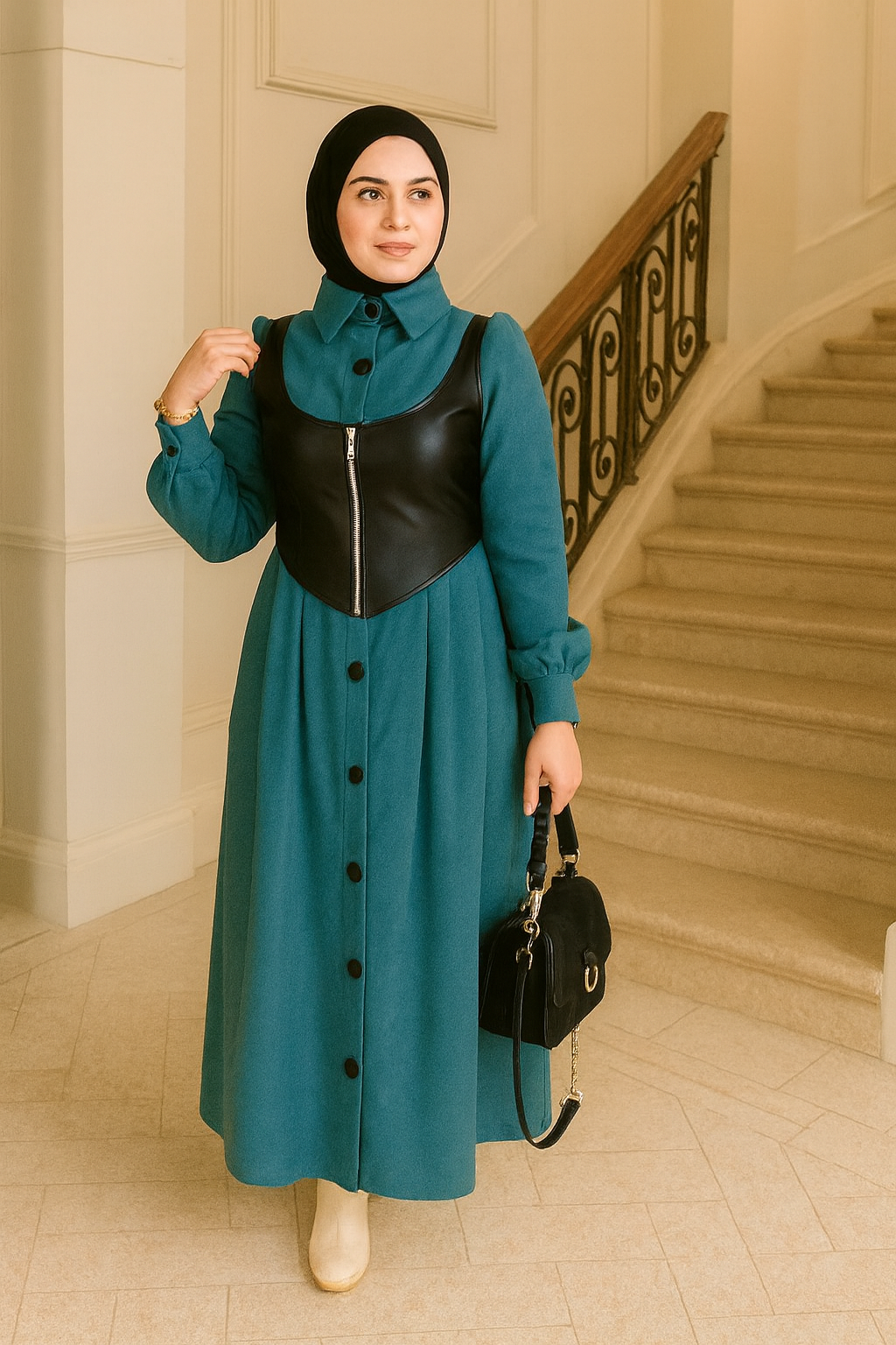 فستان  بستايل الجلد العصري