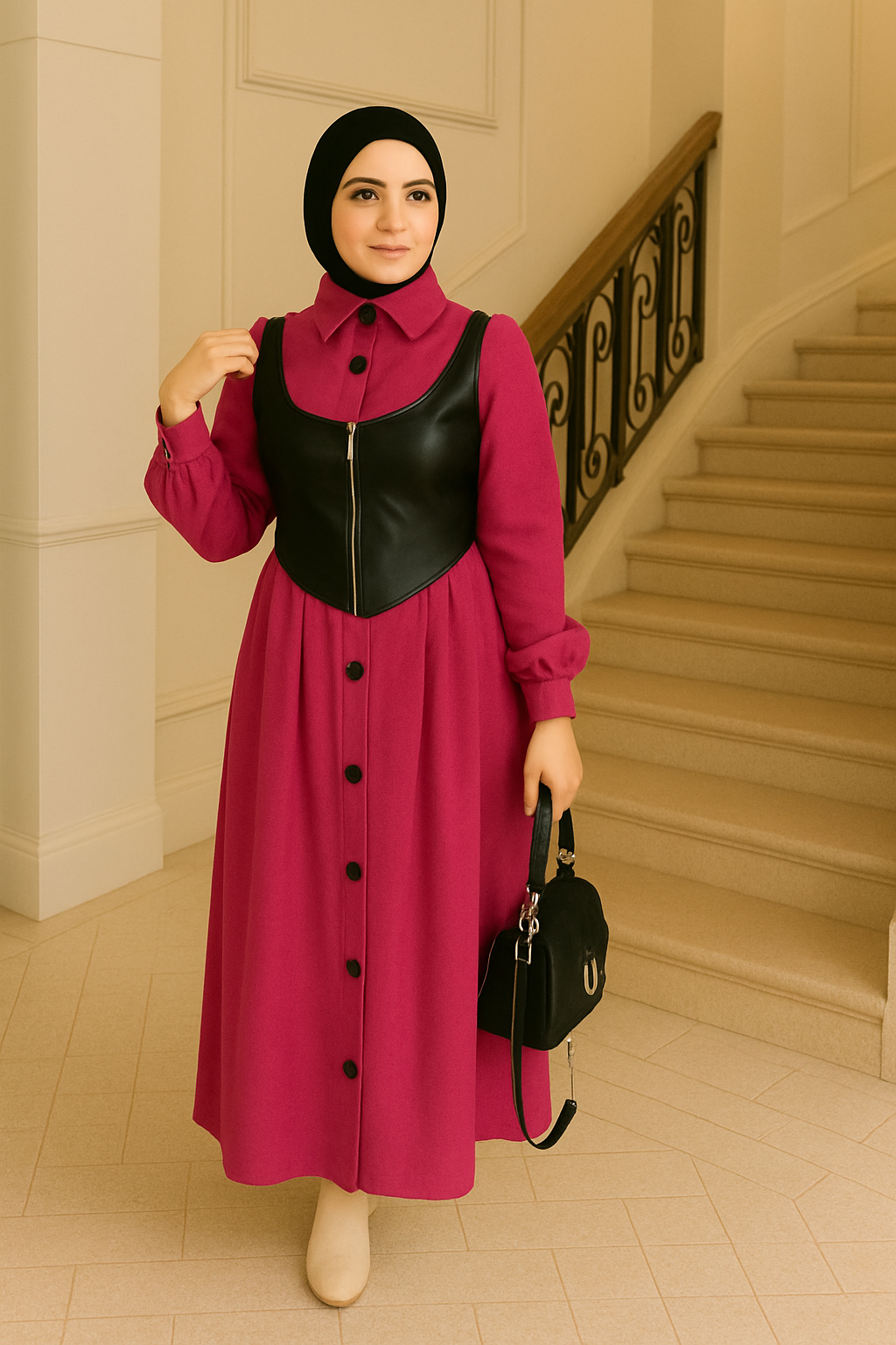 فستان  بستايل الجلد العصري