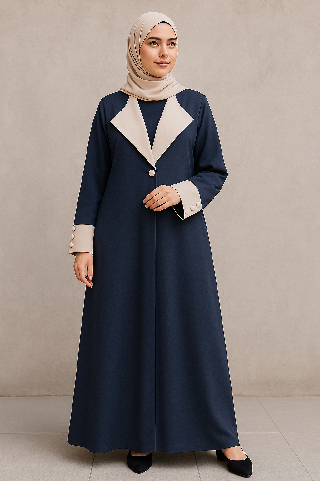 عباية فخمة بتفاصيل بيج أنيقة