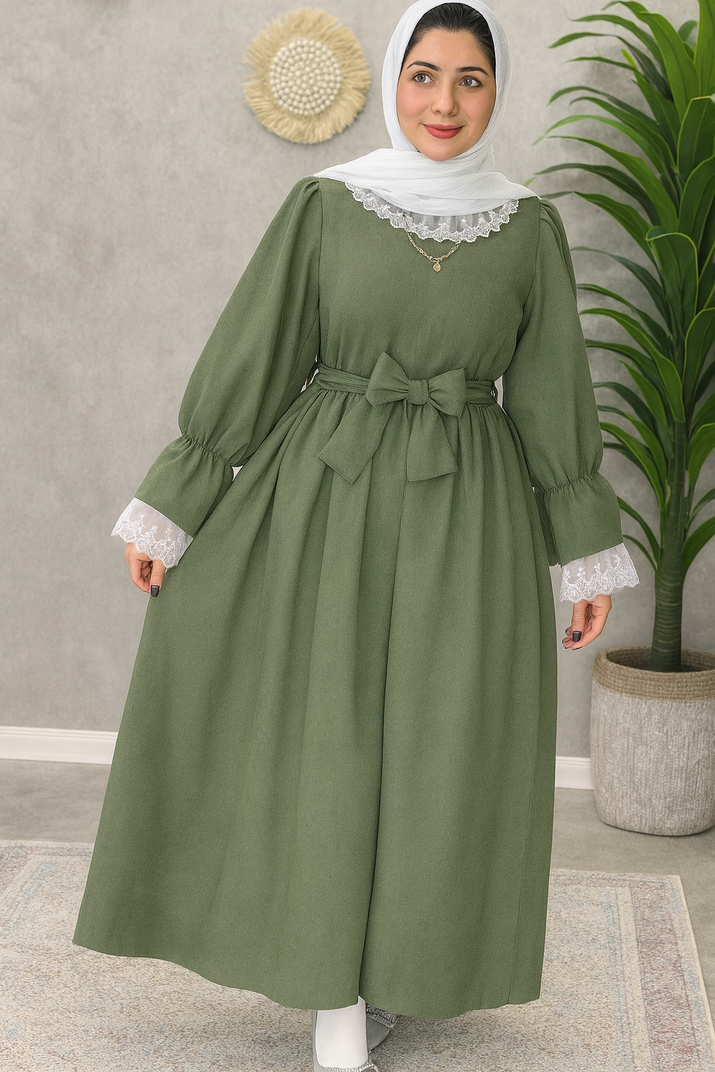 فستان أنيق بالدانتيل والربطة الأمامية