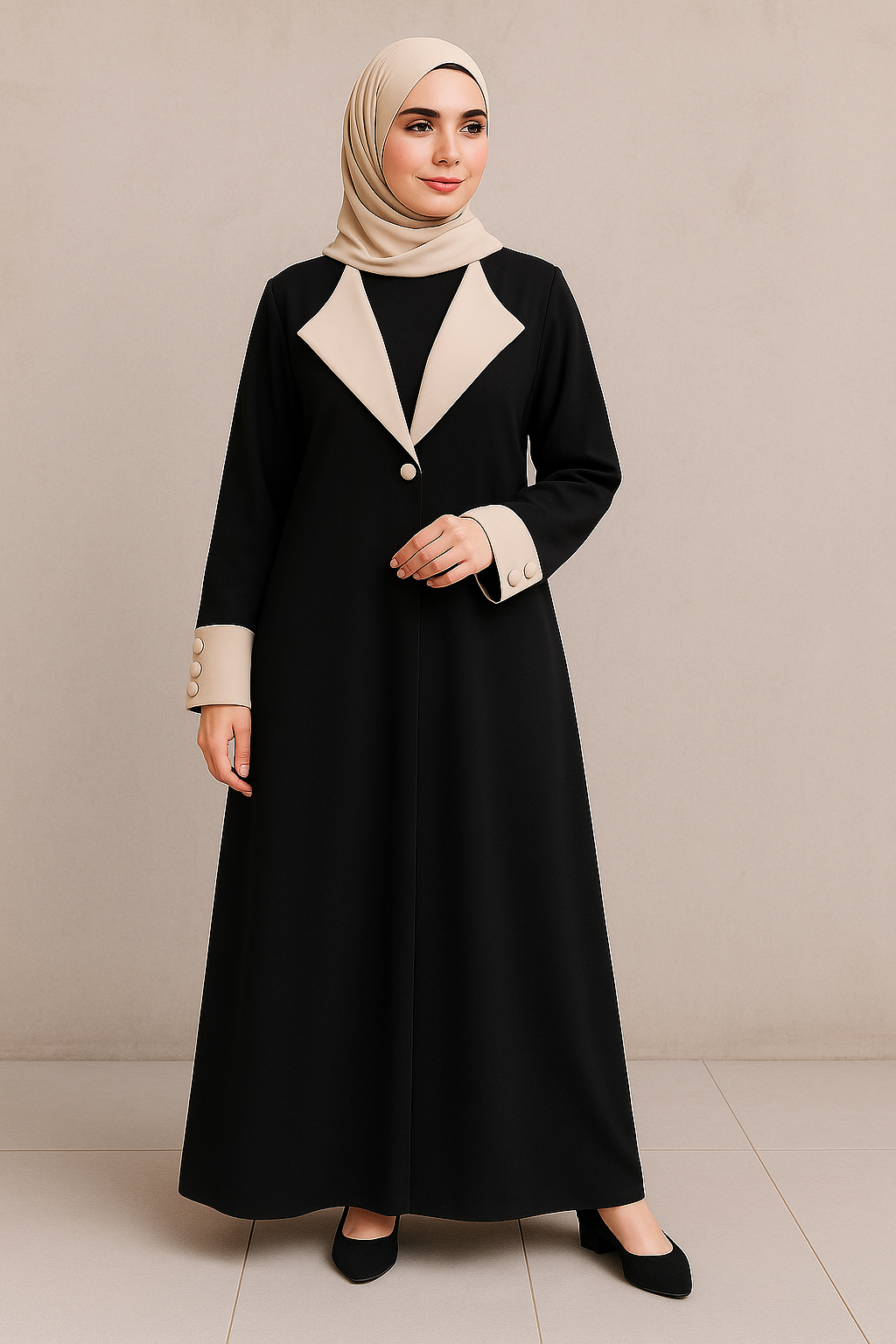 عباية فخمة بتفاصيل بيج أنيقة